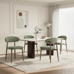 Dining Chairs Set of 4, Upholstered Dining Room Chairs with Ergonomic Curved Backrest, Metal Frame Kitchen Chairs, Modern Fabric Accent Chairs for Dining Room, Kitchen, Living Room, Bedroom,Green