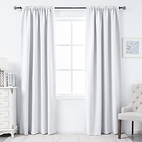 DUALIFE Pure White Room Darkening Curtains for Living Room - 72 Inch Length Rod Pocket Energy Saving Thermal Insulated Soundproof Curtains for Bedroom Set of 2 Panels (White 54x72)