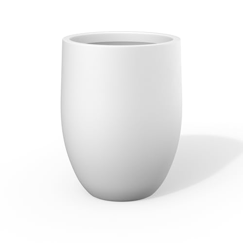 "Kante Planter, Concrete, White, 21.7"" H - Handcrafted Cement Bullet, Anti-Frost & UV Outdoors, Plug for Indoor, Lightweight & Durable, Modern Home, Garden, Porch"
