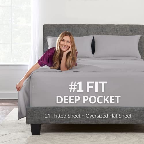 California King Sheet Sets ??? Deep Pocket California King Sheet Set ??? [4-Pieces] 21??? Cal King Sheets Deep Pocket Fitted, Oversize Flat Sheet, 2 Zippered Pillowcases ??? Cal King Bed Sheets ??? Calm Grey