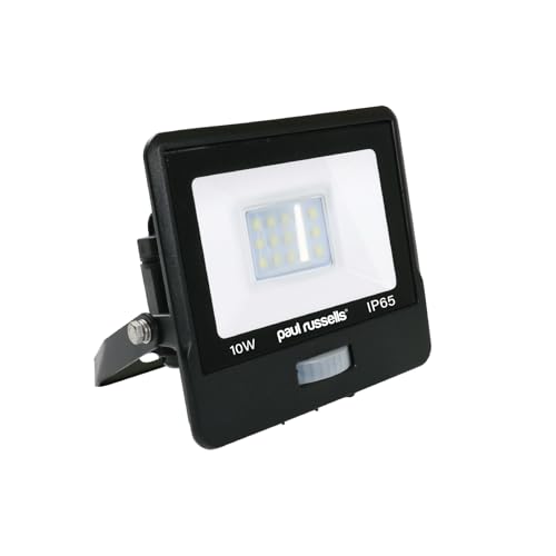 paul russells 10W Motion Sensor Outdoor Lights, 6500K Daylight 1000lm LED Floodlight with PIR Sensor, IP65 Waterproof Outside Security Night Light by Mains Powered for Garden, Outside Wall
