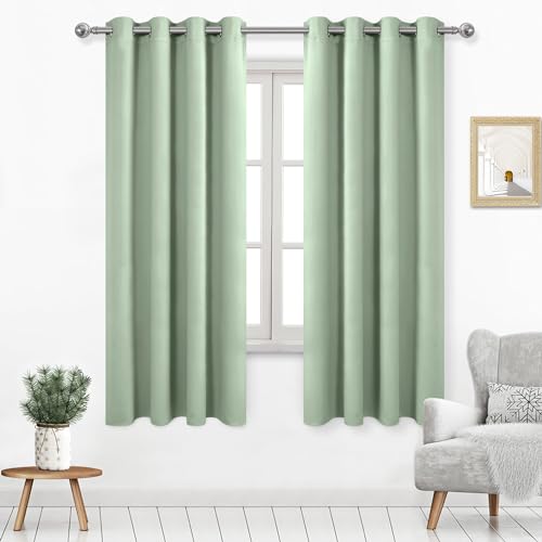 DWCN Light Green Curtains for Bedroom, Room Darkening Thermal Insulated Living Room Drapes, W52 x L72 Inches Long, Set of 2