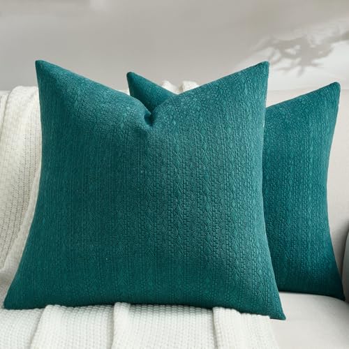 FUTEI Teal Chenille Throw Pillow Covers 20x20 Inch Set of 2,Luxuriously Soft Argyle Textured Cushion Cases,Modern Home Decor for Couch Living Room