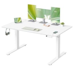 VASAGLE Electric Standing Desk, Height Adjustable, 140 x 80 cm - USB C Port, Cable Tray, Sedentary Reminder, 3 Memory Heights, for Home Office, Matte White, BALOK Collection LSD144WZ03