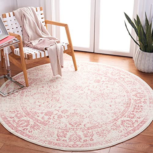 Safavieh Distressed Rug for Living Room, Dining Room, Bedroom - Adirondack Collection, Short Pile, in Ivory and Rose, 91 x 91 cm