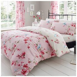 GC GAVENO CAVAILIA Reversible Duvet Cover, Printed Polycotton Bedding Set, Polyester-Cotton, Birdie-Pink, Super King