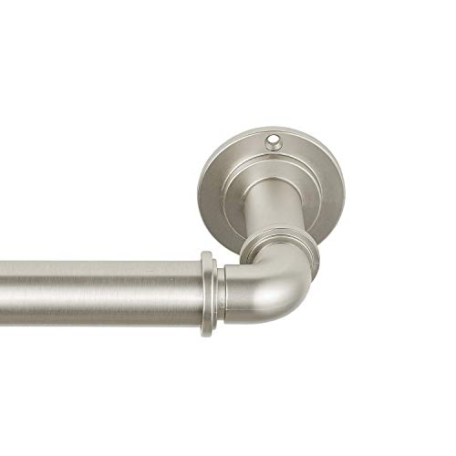 "MODE Industrial Room Darkening Collection 1 1/8"" Diameter Industrial Curtain Rod Set with Steel Wall Mounted Adjustable Curtain Rod, Blocks Light, Fits 36??? to 72??? Windows, Brushed Nickel"