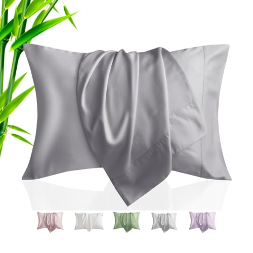 TELUS Pillow Cases King Size 2 Pack, Bamboo Rayon & Lyocell Pillowcase with Envelope Closure, Cooling Breathable Pillow Cover for Hot Sleeper & Night Sweats, 20x40 inch, Dark Grey