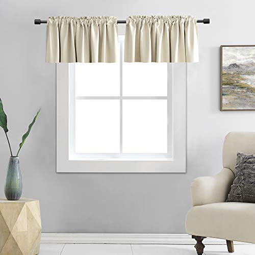 DONREN 2 Pcs Cream Beige Curtain Valances for Kitchen -18 Inches Long Room Darkening Rod Pocket Valances (42 by 18 Inch Length)