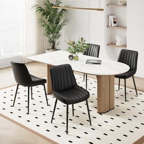 COLAMY Black Dining Chairs Set of 4,Technology Fabric Chairs for Dining Room with Metal Legs and Thick Seat Cushion, Upholstered KitchenChairs with Anti-Slip Pads