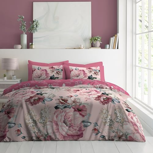 GC GAVENO CAVAILIA Floral Duvet Cover Set - Hypoallergenic & Reversible Pink Double Duvet Set - Polycotton Printed Butterfly Quilt Cover Bed Sets
