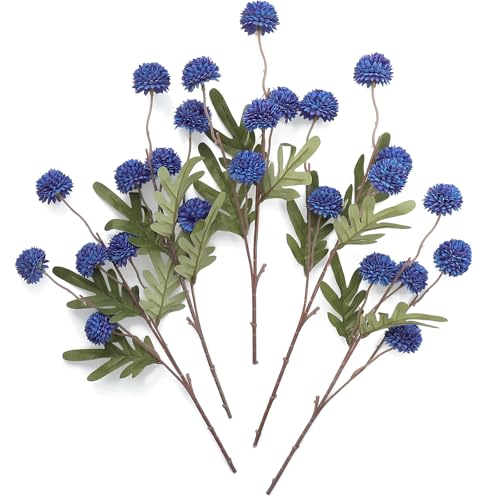 Floroom 5pcs Royal Blue Faux Silk Mums Artificial Flowers, Bulk Fake Small Mini Chrysanthemums with Stems for DIY Wedding Centerpieces Floral Arrangements Vase Fillers Home Decorations