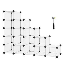 SONGMICS Shoe Rack, 15-Cube Storage Unit, DIY Shelving Unit, Pet Playpen, Storage Cubes and Shelves for Bedroom, Closet, Hallway, 30 x 111.2 x 86.2 cm, White LPC445W02