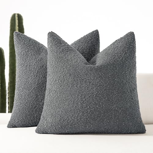 EIHU HOME Boucle Decorative Throw Pillow Covers for Couch Set of 2, 24x24 inches, Charcoal
