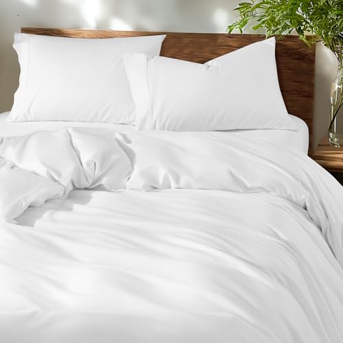 Shilucheng 100% Cotton Queen Size Duvet Covers - 600 Thread Count, Luxury Sateen Weave Egyptian Cotton Comforter Cover with Zipper Closure & Corner Ties???Hotel Bedding Duvet Covers 3 Piece (White)