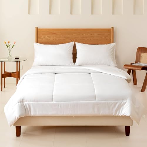 Good Nite Double Duvet Set 10.5 Tog Quilt Double Soft Polyester Hollowfibr White Bedding With Corner Ties Machine Washable (White 10.5 tog, 200x200cm)