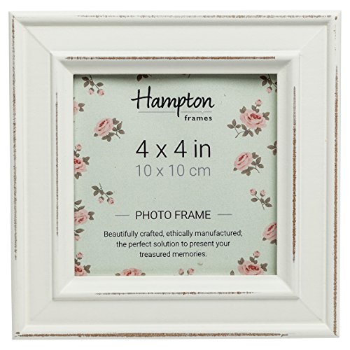 Hampton Frames - PALOMA Square Photo Frame, 4x4 Inch, White, Distressed Wood - Glass Aperture, Freestanding or Wall Mount - Display for Home or Office Photos