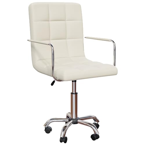 Vida Designs Calbo Office Chair Adjustable Height Leather Desk Chair With Arms And Wheels For Home Work And Study (Beige) (UKFR Certified)