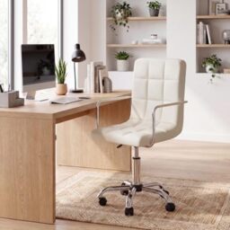 Vida Designs Calbo Office Chair Adjustable Height Leather Desk Chair With Arms And Wheels For Home Work And Study (Beige) (UKFR Certified)