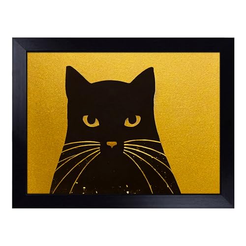 Lap Tray with Bean Bag Cushion, Cat Gold Leaf - Handmade in the UK, Raised Wooden Edge, Padded Cushion, Heat-Resistant Wipe-Clean Surface, for Meals, Laptops and Crafts