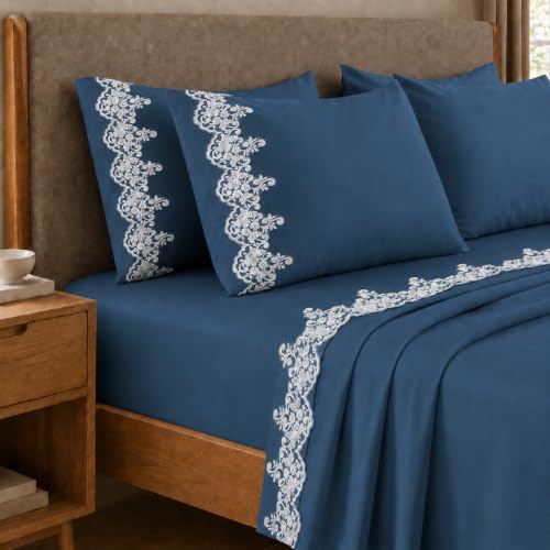 PETTI Artigiani Italiani - Percale Double Bed Linen with Lace Percale Bedding Set Double Bed Sheet with Lace Blumarino 100% Made in Italy