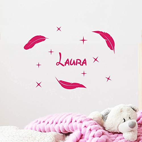 Personalised Name Stickers - Personalised Name Sticker – Children's Room Wall Decoration - 2 Sheets of 10 x 15 cm and 40 x 25 cm – Fuchsia