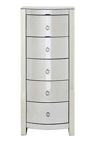 Premier Housewares Verona Curved 5- Drawer Tallboy Chest, Wood, Silver
