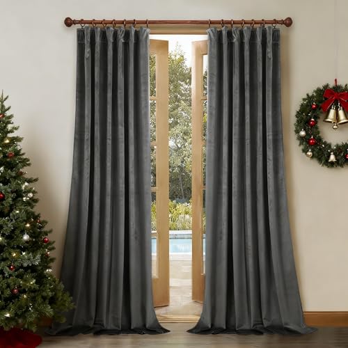 StangH Gray Velvet Curtains 84 Inches Long - Luxury Back Tab Blackout Drapes Thermal Insulated Noise Reducing Curtain Panels for Bedroom/Living Room, W52 x L84, 2 Panels