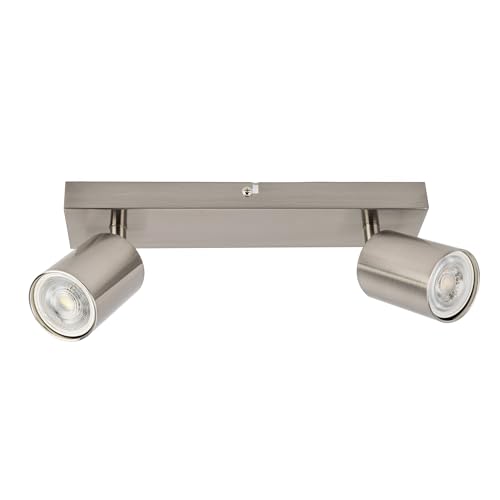 Integral LED Siena 2 Way GU10 LED Spotlight Bar - Modern Indoor Ceiling Light Fitting - Adjustable and Rotatable - Ideal for Living Room, Bedroom, Kitchen and Dining Room - Premium Satin Nickel Finish