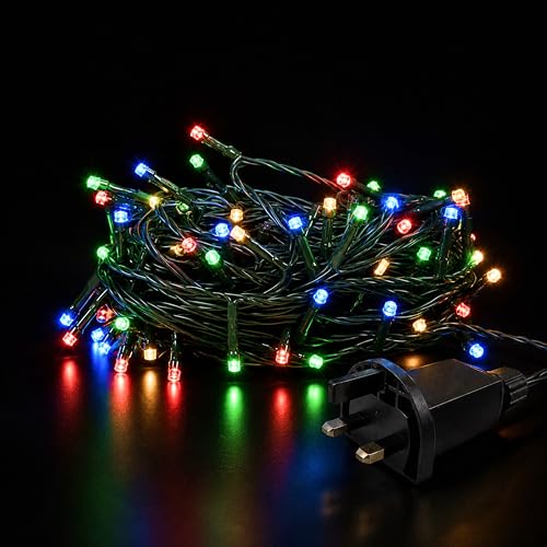 Status Malmo 200 LED Multi-Colour String Lights, 21m Cable with 5m Lead, Mains-Powered IP44 Indoor and Outdoor Party Chain, Green Wire (MALMO200MMC6)