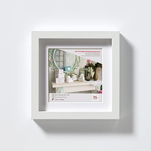 walther design EA222WD Stockholm Picture Frame, White, 20 x 20 cm, Wooden Frame with Art Glass and Passe-Partout