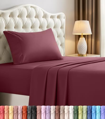 Utopia Bedding Twin Sheets - 3 Piece Bedding - Brushed Microfiber - Shrinkage and Fade Resistant - Easy Care (Twin, Burgundy)
