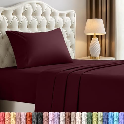 Utopia Bedding Twin Sheets - 3 Piece Bedding - Brushed Microfiber - Shrinkage and Fade Resistant - Easy Care (Twin, Burgundy)