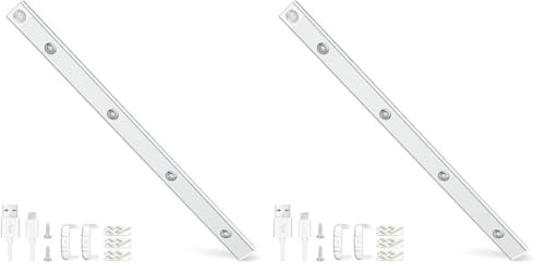 Alyvisun 60CM Rechargeable LED Under Cabinet Light [Cat Eye Hill Corrugated Illumination] with Motion Sensor– Magnetic Installation, 3 Adjustable Colour Temperatures & Stepless Dimming (Pack of 2)