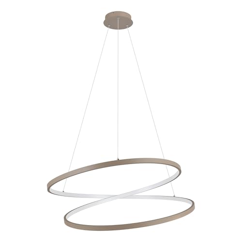 Eglo LED Pendant Lighting Ruotale, Hanging lamp Above Dining Table, Curved Ceiling Light Fixture for Dining Room, Sand Coloured Metal, Warm White, Ø 70 cm