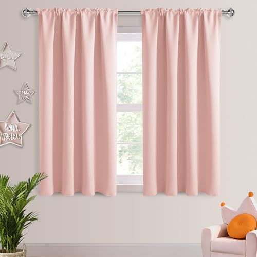 DWCN Blackout Curtains ??? Thermal Insulated, Energy Saving & Noise Reducing Bedroom and Living Room Curtains, Blush Pink, W 52x L 54 Inch, Set of 2 Rod Pocket Curtain Panels