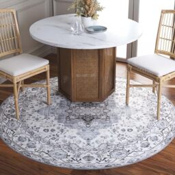 SAFAVIEH Traditional Rug Ideal for High Traffic Areas - Machine Washable and Non Slip - Arizona Collection, Short Pile, in Ivory and Blue, 122 X 122 cm