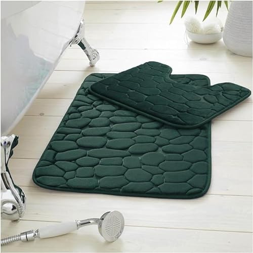 GC GAVENO CAVAILIA Luxury 2 Piece Pebbles Bathroom Mat, Washable Bath Mat Non Slip, Highly Absorbent Toilet Rug, Green, Regular