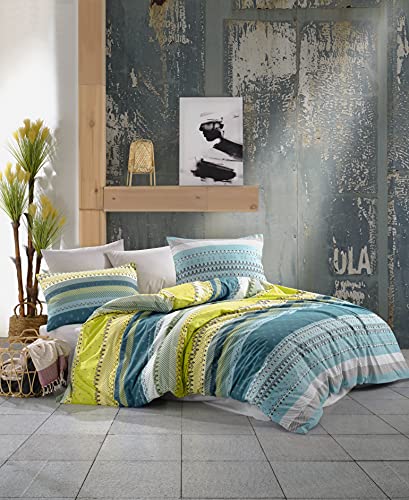 Questo Casa Ranforce Double Duvet Cover Set 100% Cotton, Duvet Cover: 200 x 220 cm, Flat Sheet: 240 x 260 cm, Pillowcase: 50 x 70 cm (2 Pieces)