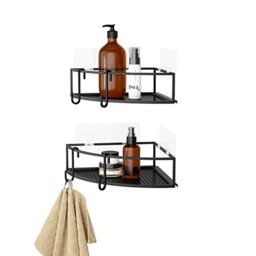 Umbra Cubiko Shower Corner Shelf, Metal Floating Shelves with Adhesive Mounting Strips, 2-Pack, Black
