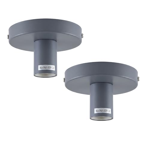 DC VOLTAGE 2 Pack of Industrial-Semi Flush Mount Ceiling Light Easy-Fit E27 Grey Metal Fixture for Living Room Kids Room Lounge Dining Room