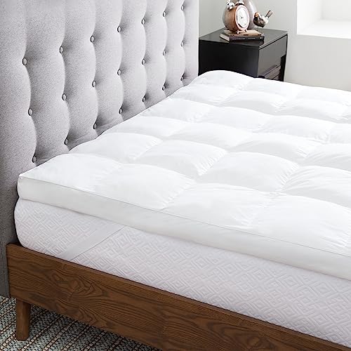 LUCID Ultra Soft 7.5cm Microfiber Mattress Topper Super King (180 x 200 cm) – 3 inch thick – Breathable Cotton Percale Cover – Secure Straps – Quilted Mattress Pad, White