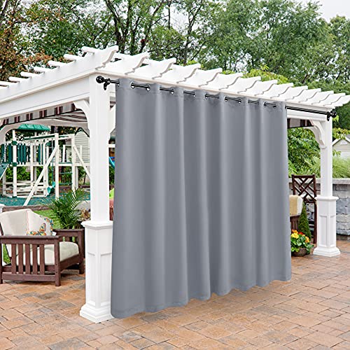 Bonzer Outdoor Curtains for Patio Waterproof Weather Resistant Privacy - Light Blocking Grommet Blackout Curtains for Porch/Gazebo/Pergola/Cabana/Deck/Sunroom, 1 Panel, 120W x 95L inch, Silver