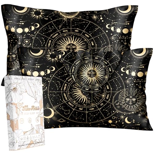 Miss Adola 2 Pack Mulberry Silk Pillowcase for Hair and Skin - Standard Size 20 x 26 Inches with Hidden Zipper Sun Moon 19 Momme Soft Sleeping Silk Pillow Case for Women, Moms