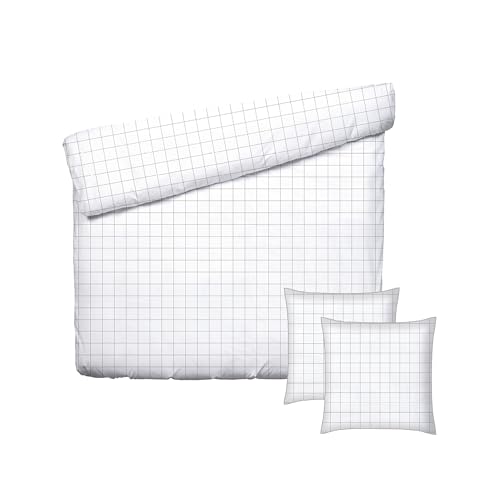 Pure Cotton 3-Piece Double Bedding Set – Duvet Cover 240 x 220 cm and 2 Pillowcases 63 x 63 cm – 100% Cotton Satin, 80 Thread Count – Oeko-TEX Certified – Leana – White and Taupe