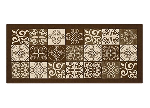 BIANCHERIAWEB Washable Non-Slip Kitchen Mat, Kitchen Runner 55 x 190 cm, Made in Italy Kitchen Rug with Brown Majolica Design, Washable and Iron Runner