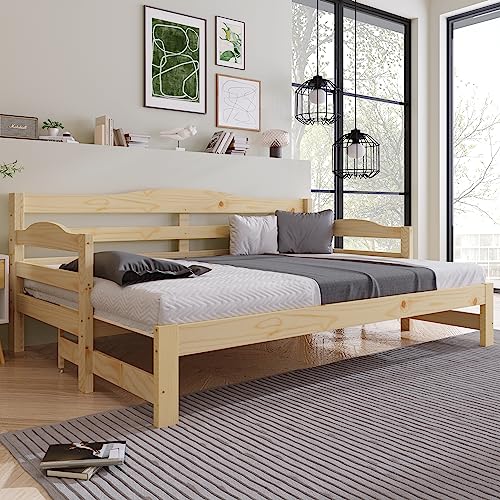 Merax Daybed,Cabin Bed,SIngle Guest Bed Sofa Bed,Versatile Daybed with Pull-Out Trundle - Perfect for Living Room and Bedroom - (3 FT) 90 x 190 cm -Natural