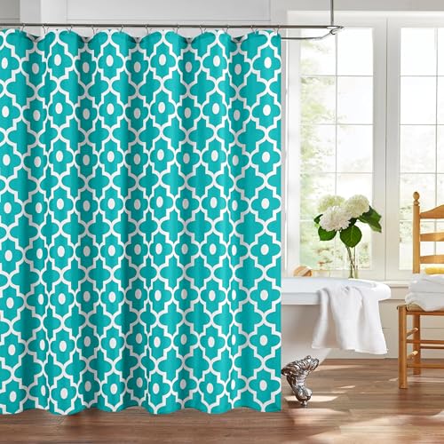 Biscaynebay Textured Fabric Shower Curtains 72 X 72, Turquoise Morocco Pearl Printed Bathroom Curtains Machine Washable