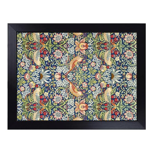 Lap Tray with Bean Bag Cushion, Strawberry Thief Print By William Morris - Handmade in the UK, Raised Wooden Edge, Padded Cushion, Heat-Resistant Wipe-Clean Surface, for Meals, Laptops and Crafts