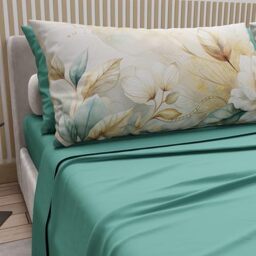 PETTI Artigiani Italiani - Cotton Sheets with Pillowcases in Digital Print, Double Bed Sheet, 154 Teal Floral Print Bedding Set, 100% Made in Italy